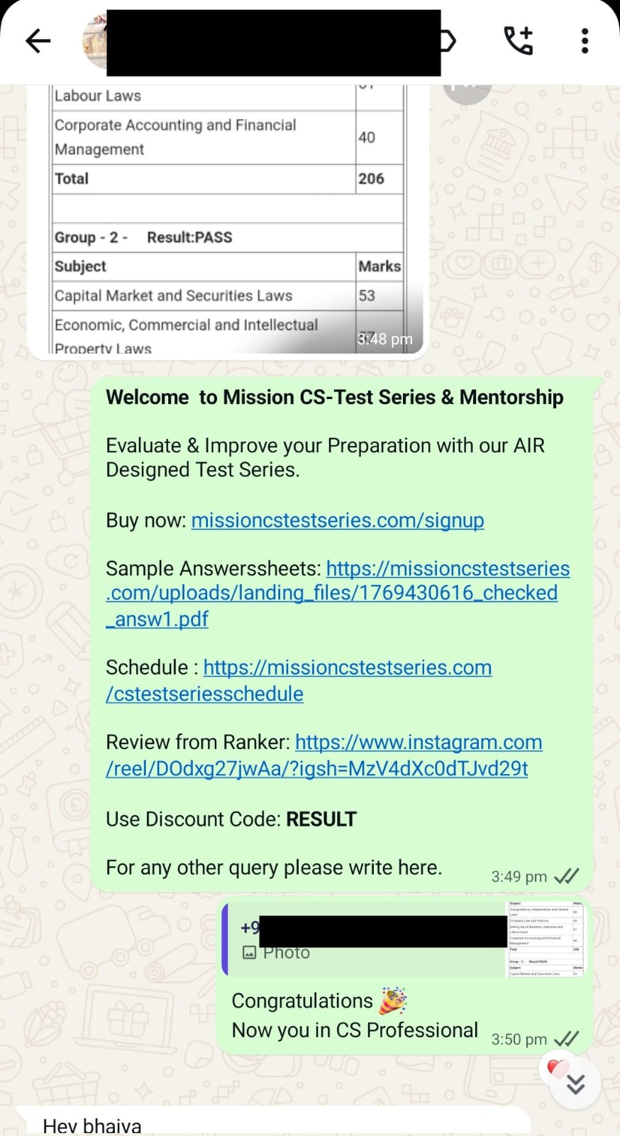 Student testimonial, CSEET success with Mission CS